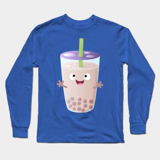 Cute happy bubble tea boba cartoon character Long Sleeve T-Shirt